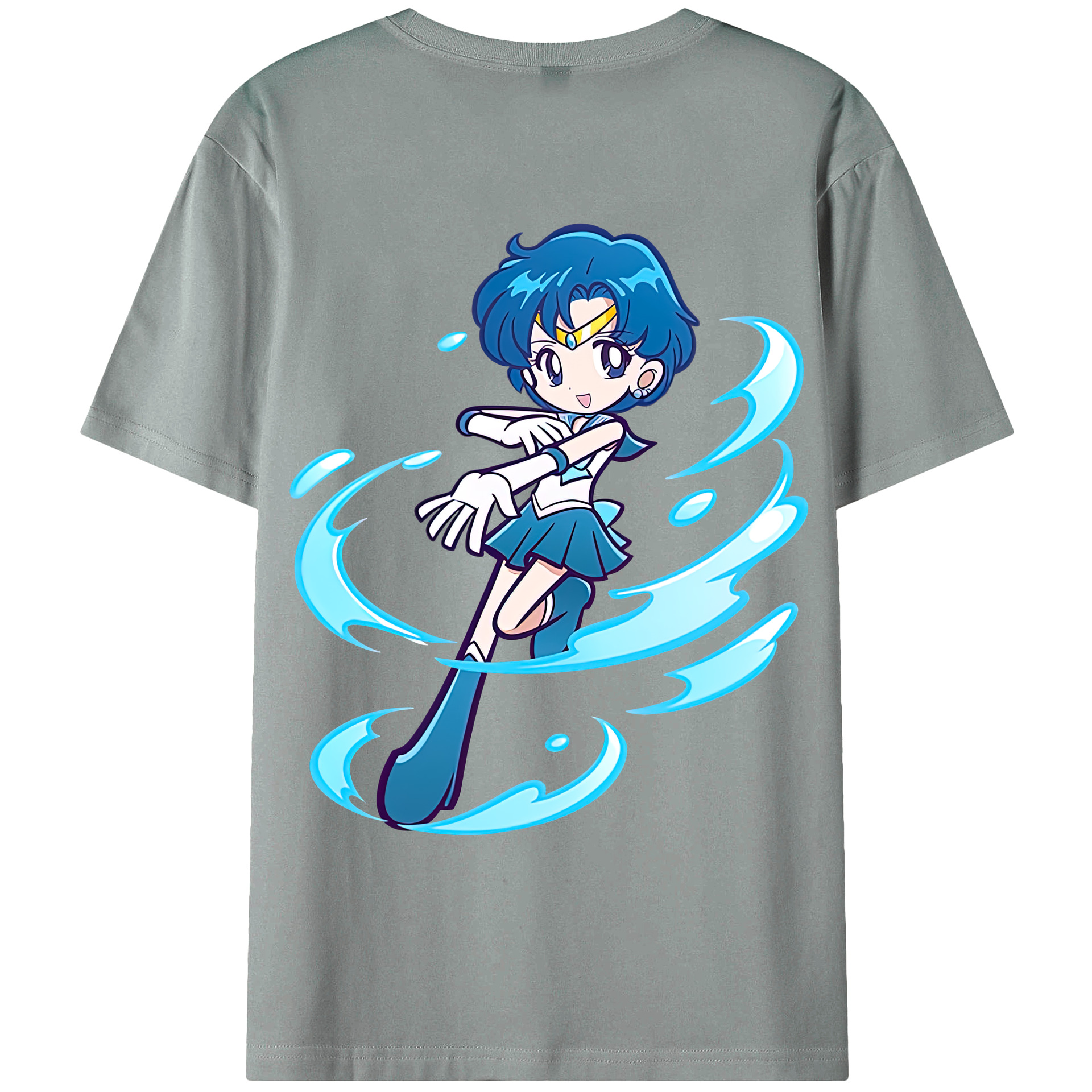 （画像用） 美少女戦士セーラームーン 水野 亜美 みずの あみ Sailor Moon Mizuno Ami 綿100％ メンズ半袖Tシャツ（バックプリント） 通気性